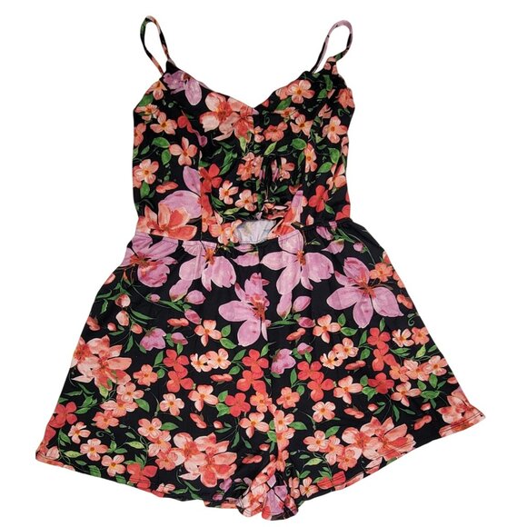 White Birch Tank Romper Shorts Black Multicolor Polyester Spandex Womens XL - Picture 1 of 8